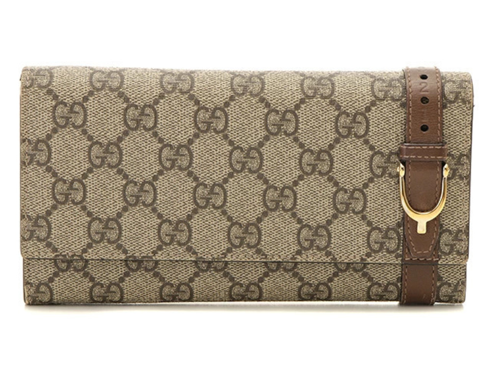 Gucci GG Supreme Zip Long Wallet Beige Cream Brown Leather